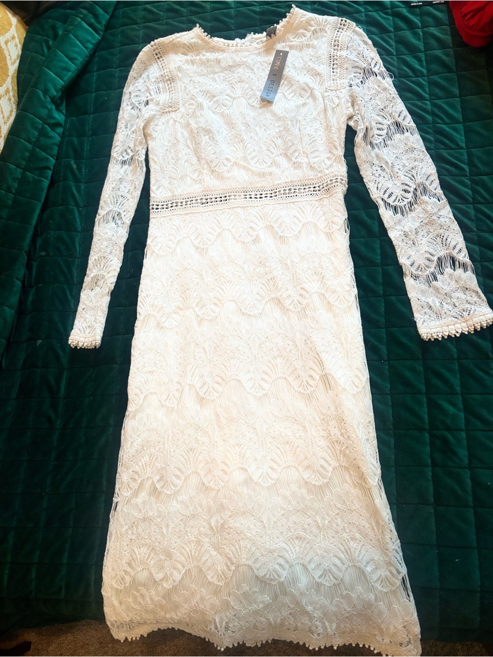 Cream Lace Long Sleeve Midi Dress - Elegant Women's Occasion Dress